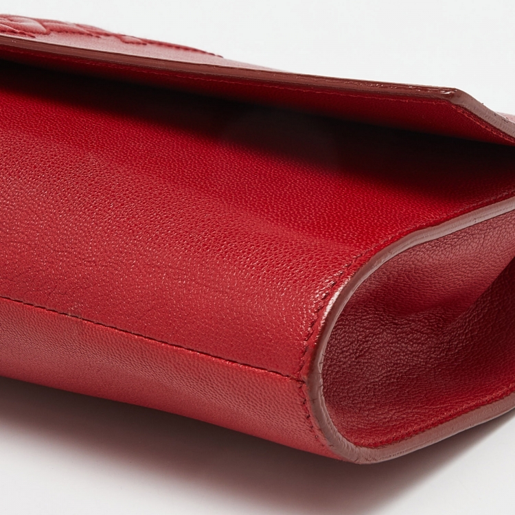 Pre Owned Yves Saint Laurent Red Leather Belle De Jour Flap Clutch