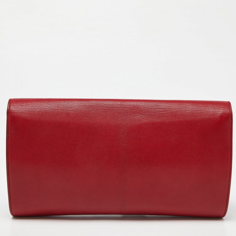 Pre Owned Yves Saint Laurent Red Leather Belle De Jour Flap Clutch