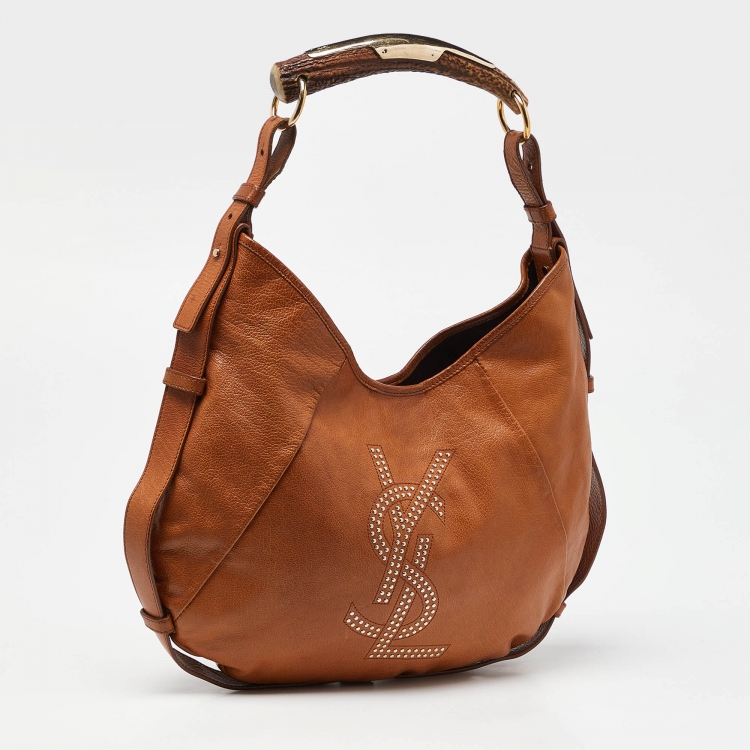 Pre Owned Yves Saint Laurent Brown Leather Mombasa Hobo 