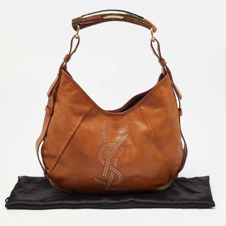 Pre Owned Yves Saint Laurent Brown Leather Mombasa Hobo 