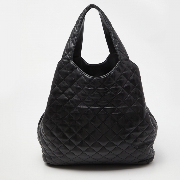 Pre Owned Saint Laurent Black Quilted Leather Maxi Icare Tote