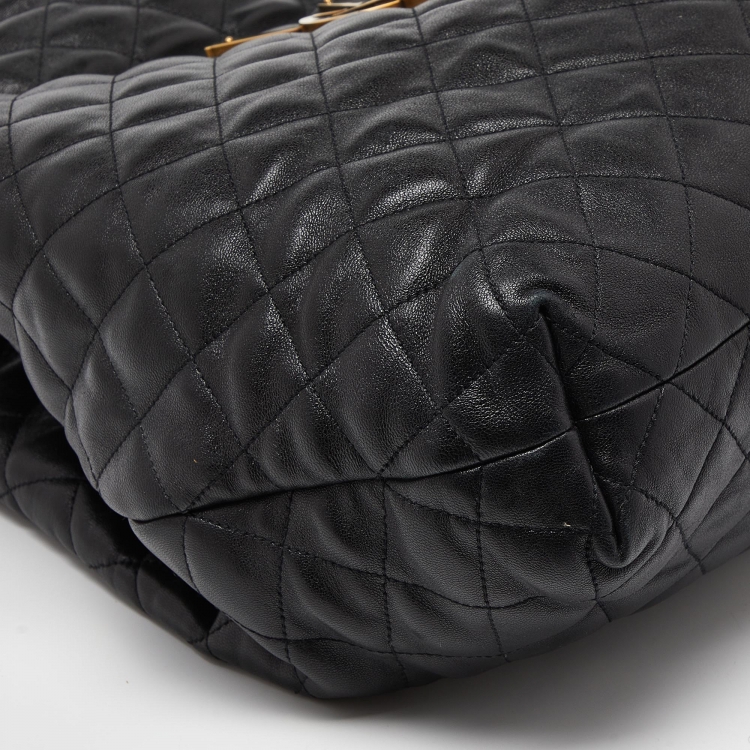 Pre Owned Saint Laurent Black Quilted Leather Maxi Icare Tote