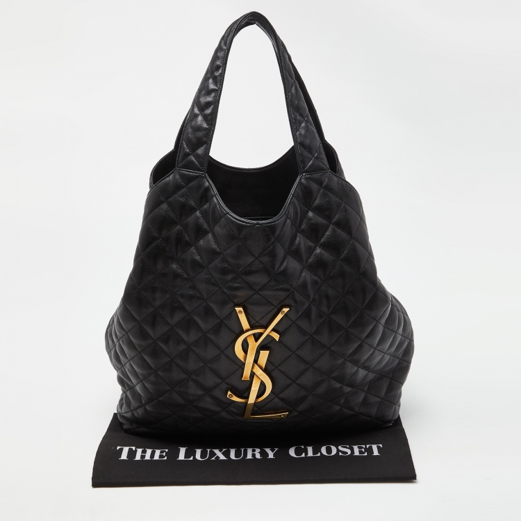 Pre Owned Saint Laurent Black Quilted Leather Maxi Icare Tote