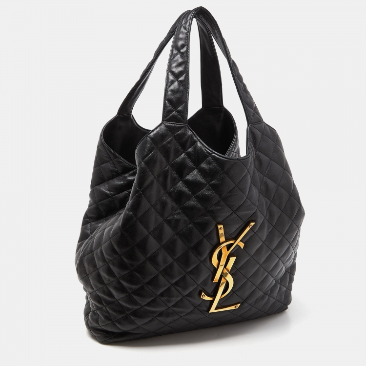 Pre Owned Saint Laurent Black Quilted Leather Maxi Icare Tote