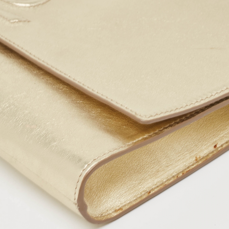 Pre Owned Yves Saint Laurent Gold Leather Belle De Jour Flap Clutch