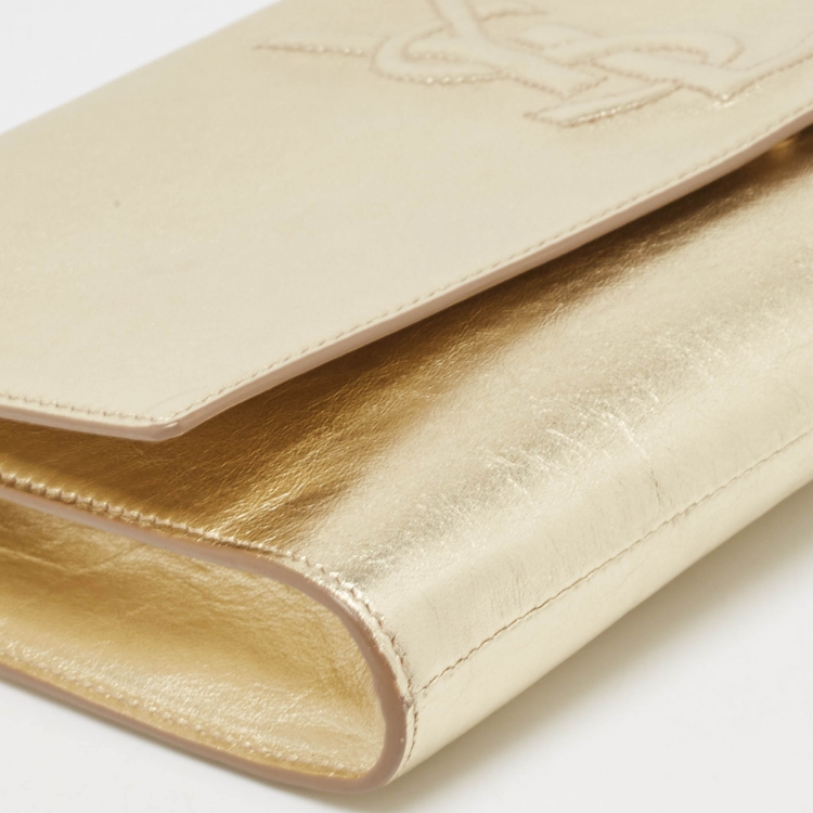 Pre Owned Yves Saint Laurent Gold Leather Belle De Jour Flap Clutch