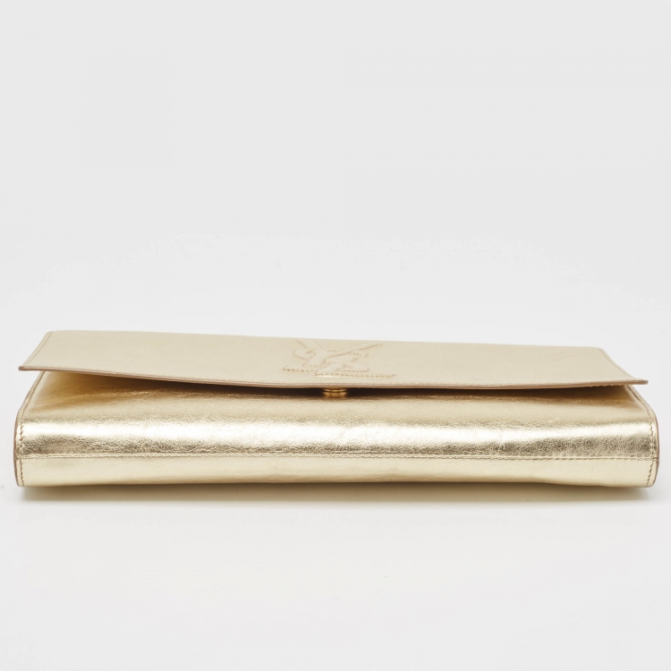 Pre Owned Yves Saint Laurent Gold Leather Belle De Jour Flap Clutch