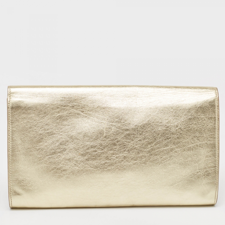 Pre Owned Yves Saint Laurent Gold Leather Belle De Jour Flap Clutch