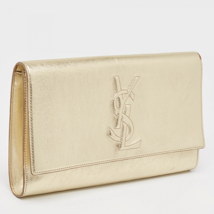 Pre Owned Yves Saint Laurent Gold Leather Belle De Jour Flap Clutch