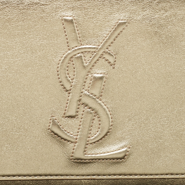 Pre Owned Yves Saint Laurent Gold Leather Belle De Jour Flap Clutch