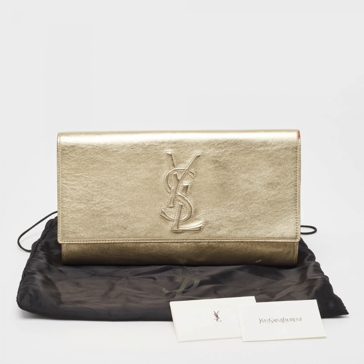 Pre Owned Yves Saint Laurent Gold Leather Belle De Jour Flap Clutch