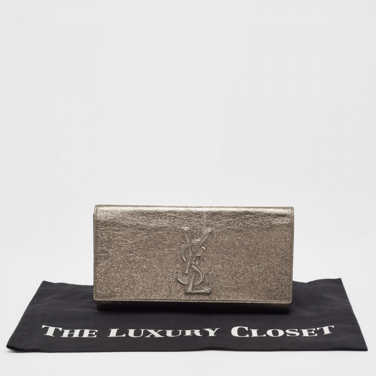 Pre Owned Yves Saint Laurent Metallic Leather Belle De Jour Flap Clutch