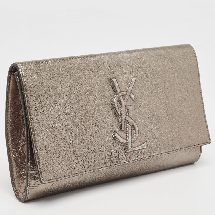 Pre Owned Yves Saint Laurent Metallic Leather Belle De Jour Flap Clutch