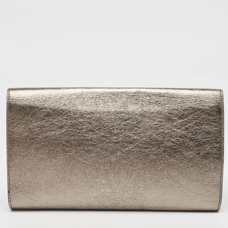 Pre Owned Yves Saint Laurent Metallic Leather Belle De Jour Flap Clutch