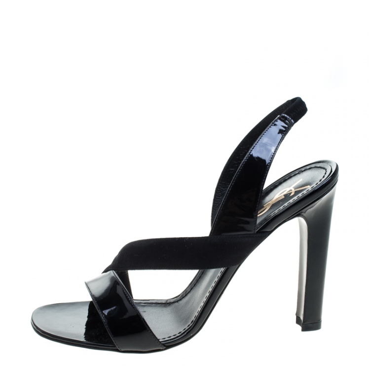 Pre Owned Saint Laurent Paris Black Patent Leather and Suede Slingback Sandals Size 40