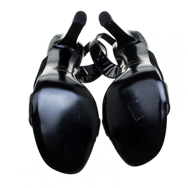 Pre Owned Saint Laurent Paris Black Patent Leather and Suede Slingback Sandals Size 40