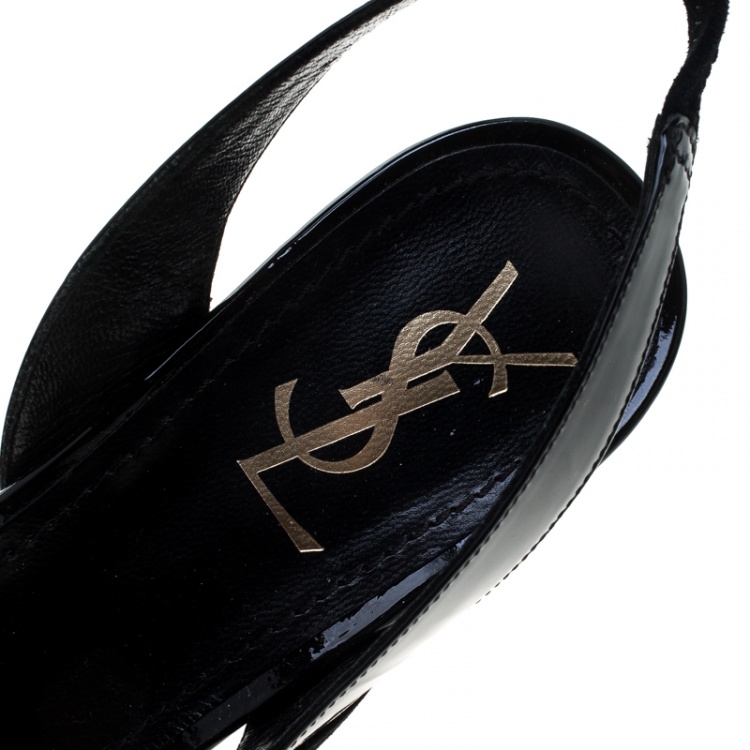 Pre Owned Saint Laurent Paris Black Patent Leather and Suede Slingback Sandals Size 40