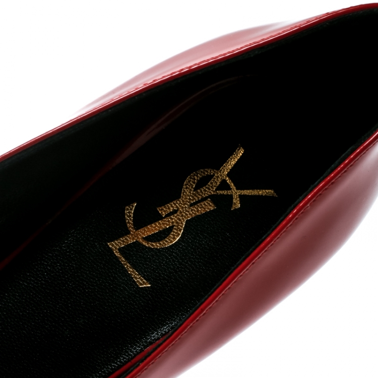 Pre Owned Saint Laurent Paris Red Patent Leather Tribtoo Platform Pumps Size 39