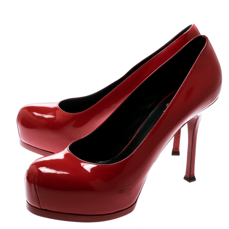 Pre Owned Saint Laurent Paris Red Patent Leather Tribtoo Platform Pumps Size 39