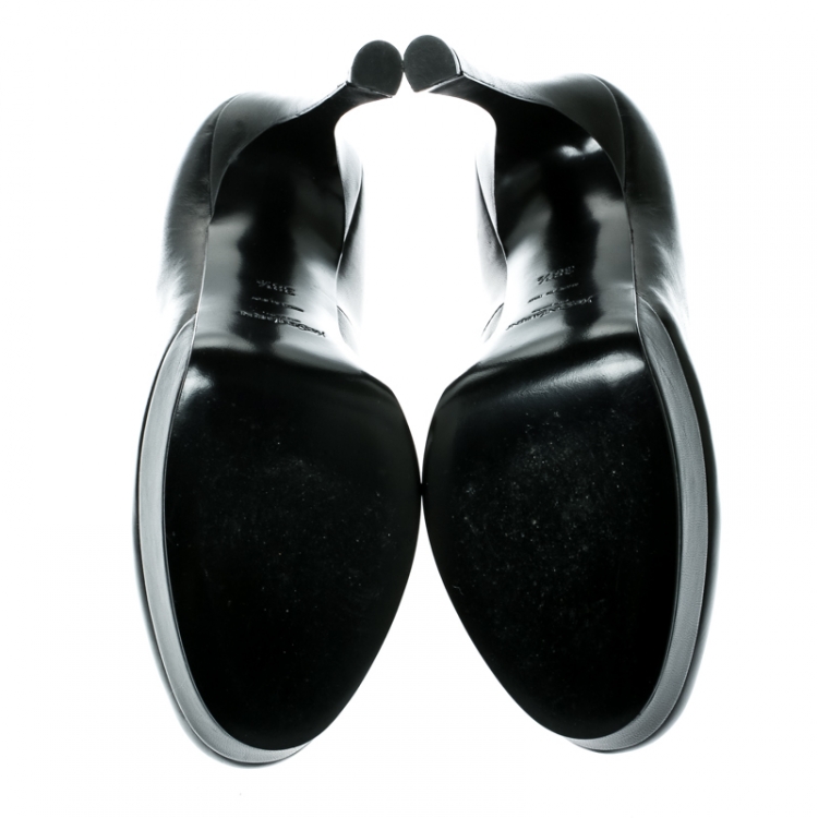 Pre Owned Saint Laurent Paris Black Leather Tribute Platform Pumps Size 38.5