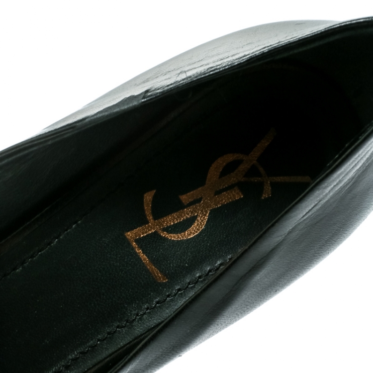 Pre Owned Saint Laurent Paris Black Leather Tribute Platform Pumps Size 38.5