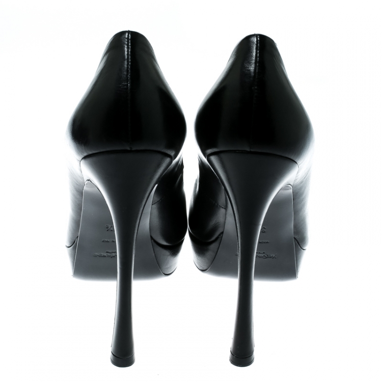 Pre Owned Saint Laurent Paris Black Leather Tribute Platform Pumps Size 38.5