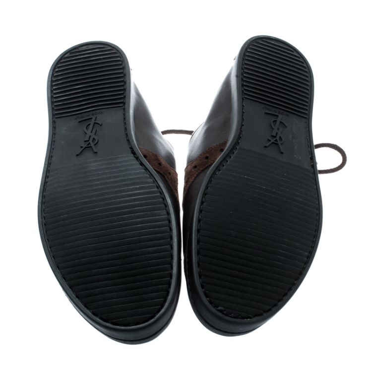 Pre Owned Saint Laurent Paris Brown Suede And Leather Lace Up Sneakers Size 41