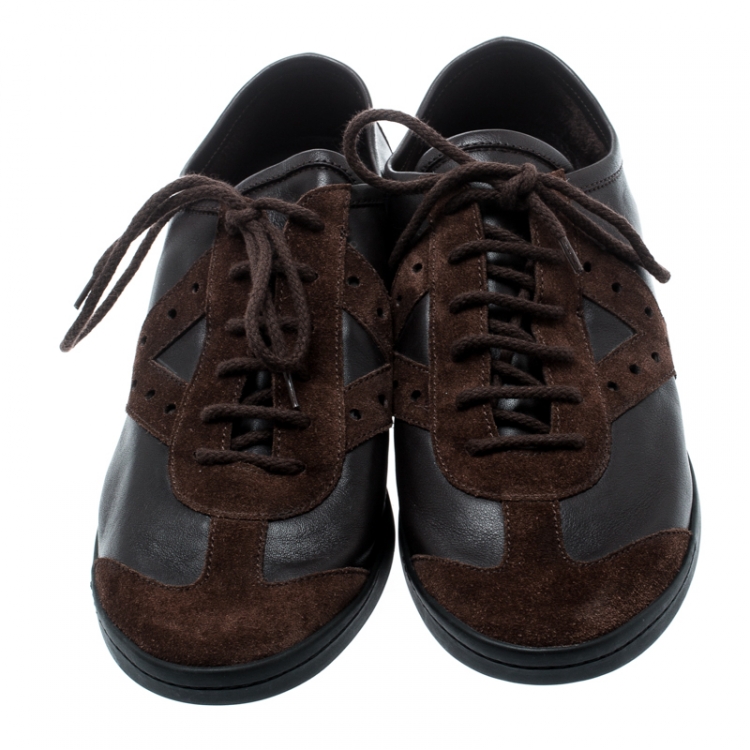 Pre Owned Saint Laurent Paris Brown Suede And Leather Lace Up Sneakers Size 41