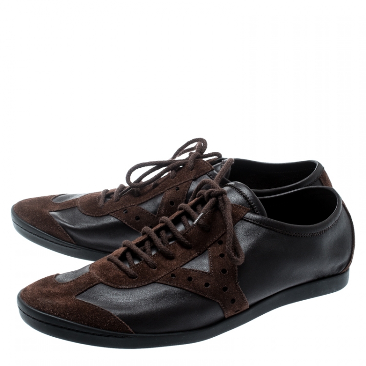 Pre Owned Saint Laurent Paris Brown Suede And Leather Lace Up Sneakers Size 41
