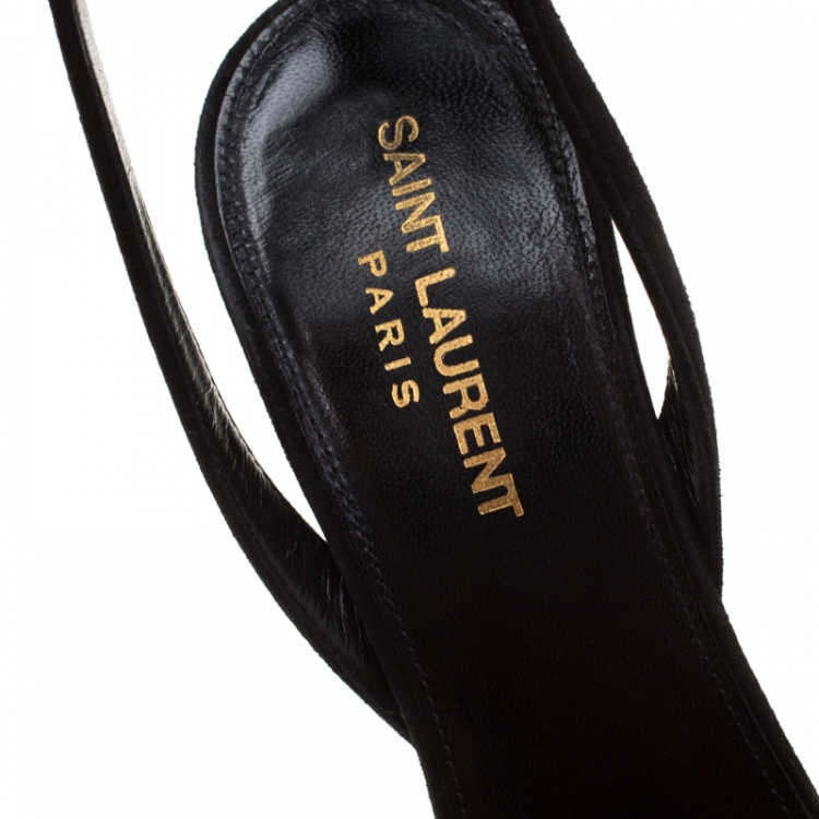 Pre Owned Saint Laurent Paris Black Suede Ankle Strap Platform Sandals Size 36