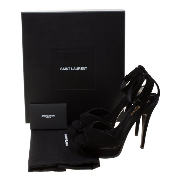 Pre Owned Saint Laurent Paris Black Suede Ankle Strap Platform Sandals Size 36