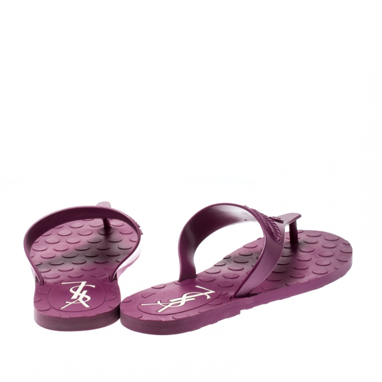 Pre Owned Saint Laurent Paris Purple Rubber Thong Flats Size 38