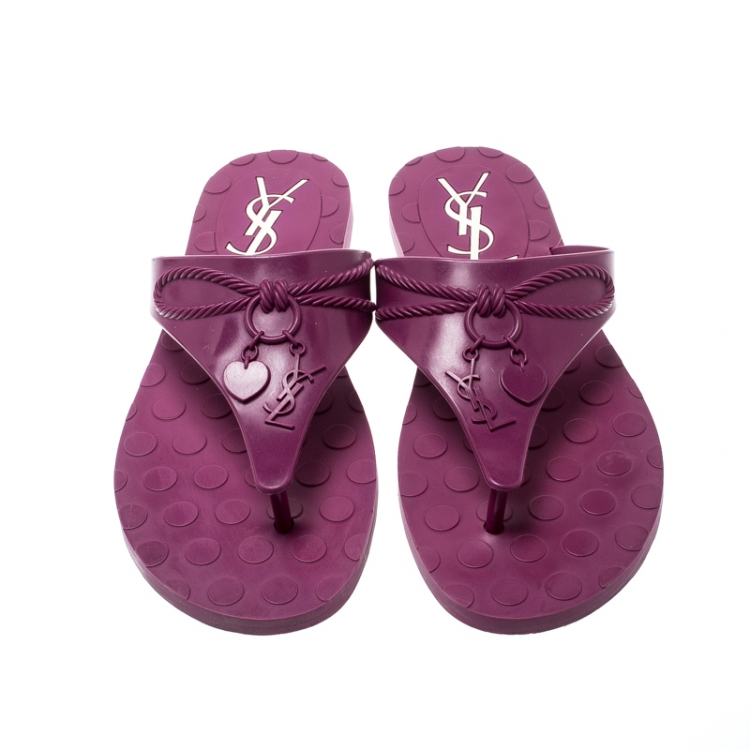 Pre Owned Saint Laurent Paris Purple Rubber Thong Flats Size 38