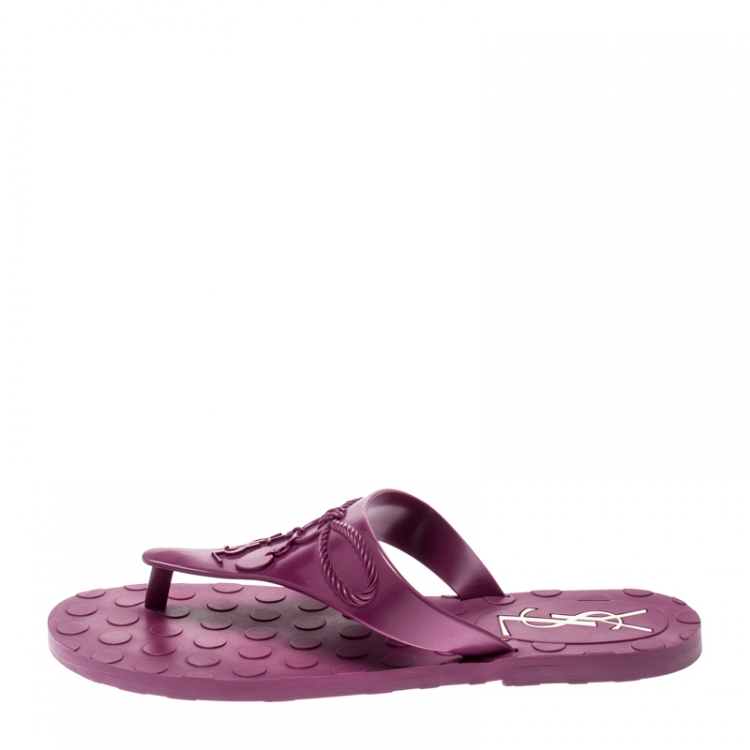 Pre Owned Saint Laurent Paris Purple Rubber Thong Flats Size 38