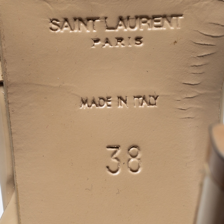 Pre Owned Yves Saint Laurent Beige Patent leather Tribute Sandals Size 38