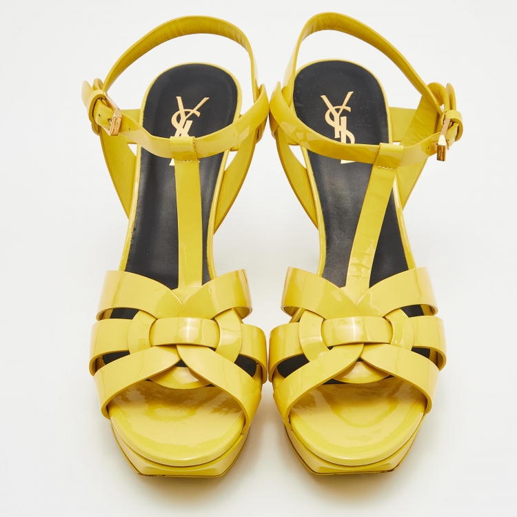 Pre Owned Yves Saint Laurent Yellow  Patent Tribute  Sandals Size 39.5