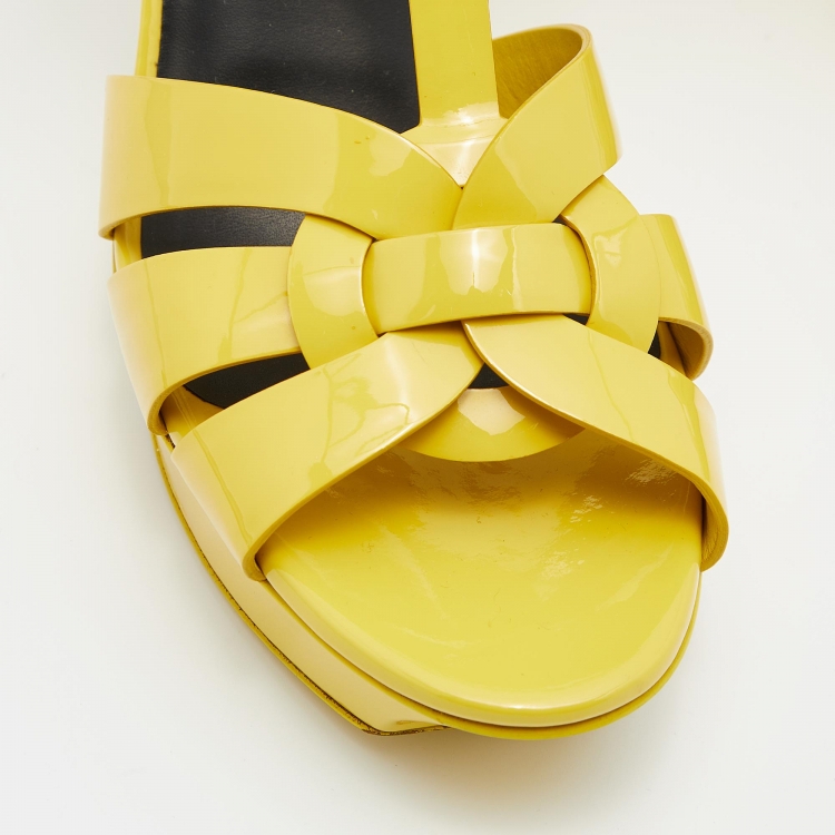 Pre Owned Yves Saint Laurent Yellow  Patent Tribute  Sandals Size 39.5