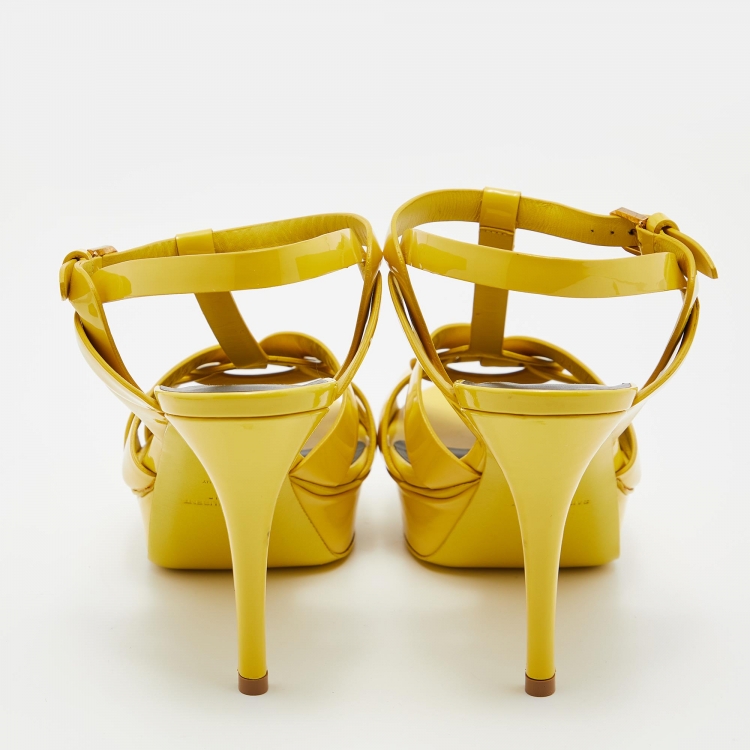 Pre Owned Yves Saint Laurent Yellow  Patent Tribute  Sandals Size 39.5