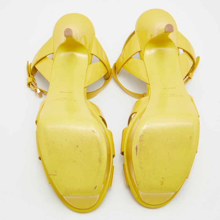 Pre Owned Yves Saint Laurent Yellow  Patent Tribute  Sandals Size 39.5