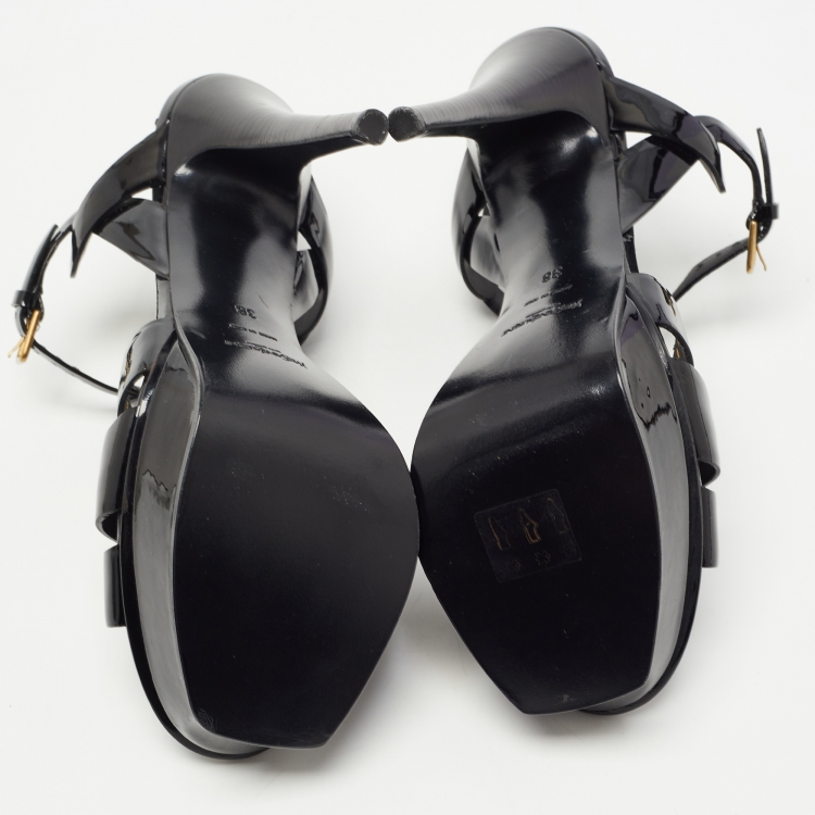 Pre Owned Yves Saint Laurent Black Patent Leather Tribute Sandals Size 38