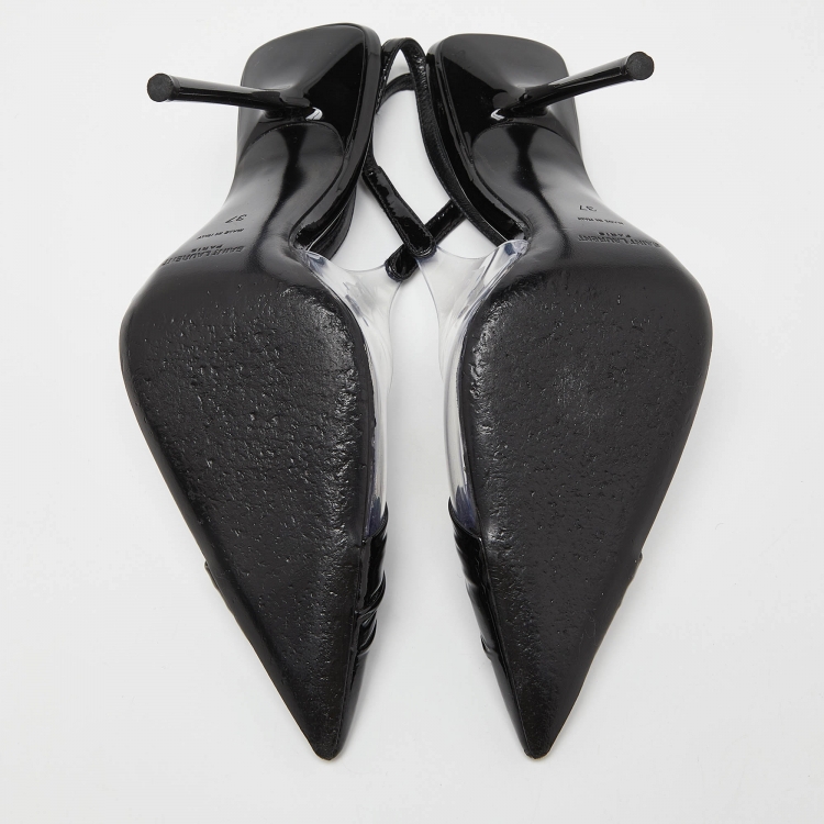 Pre Owned Yves Saint Laurent Black Patent Leather and PVC Pointed Toe Slingback Pumps Size 37