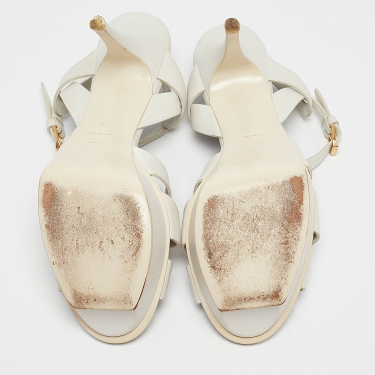 Pre Owned Yves Saint Laurent White Leather Tribute Sandals Size 40