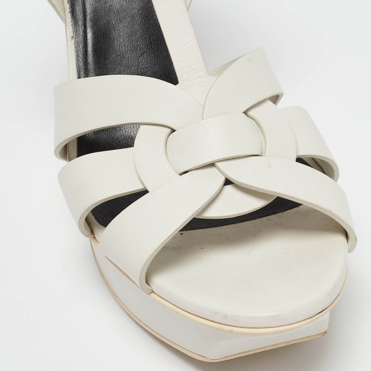 Pre Owned Yves Saint Laurent White Leather Tribute Sandals Size 40