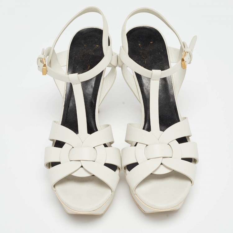 Pre Owned Yves Saint Laurent White Leather Tribute Sandals Size 40
