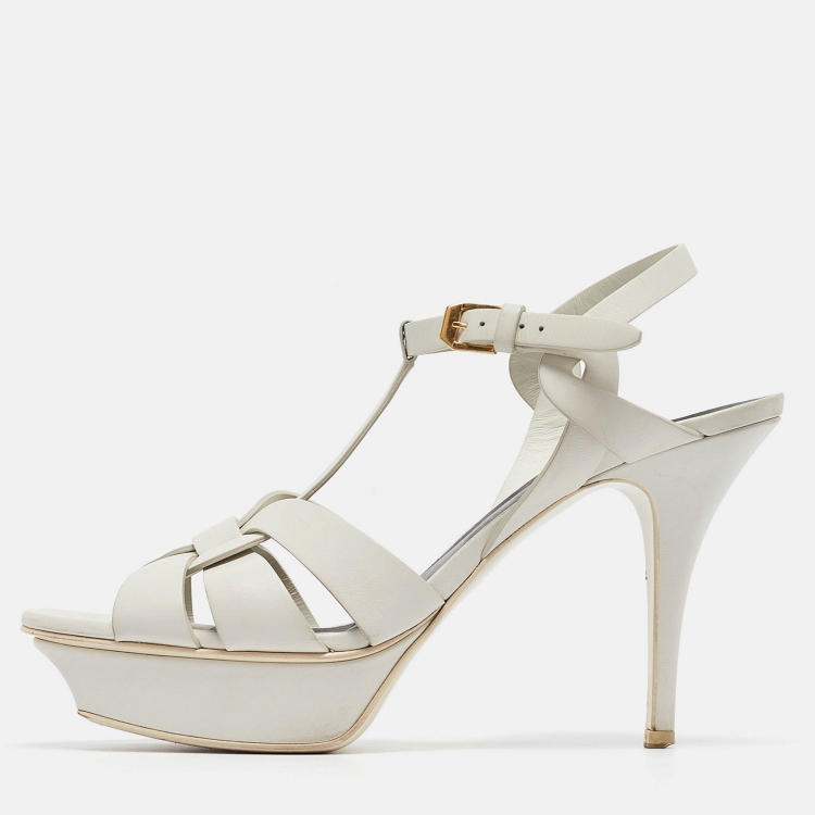 Pre Owned Yves Saint Laurent White Leather Tribute Sandals Size 40