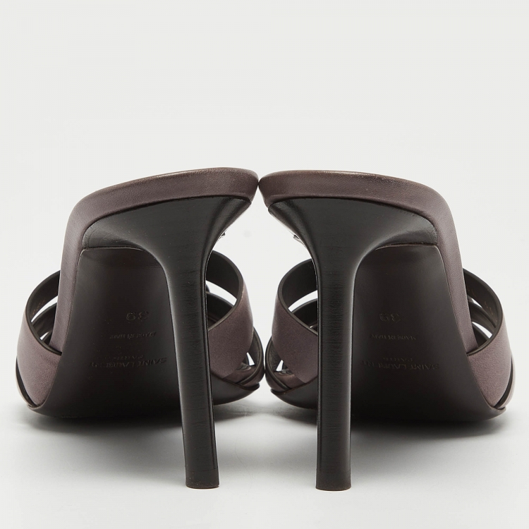 Pre Owned Yves Saint Laurent Purple Leather Tribute Slides Size 39