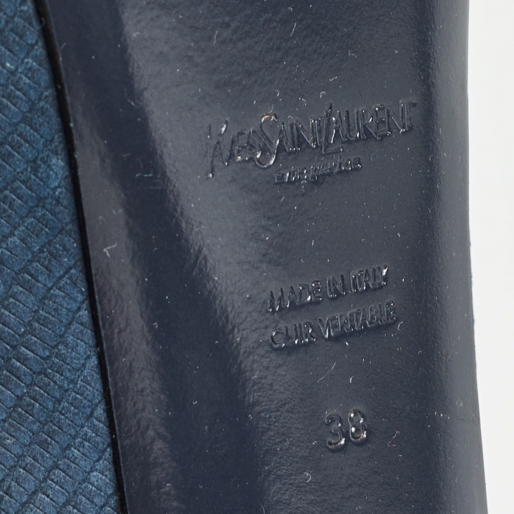 Pre Owned Yves Saint Laurent Blue Textured Nubuck Tribtoo Pumps Size 38