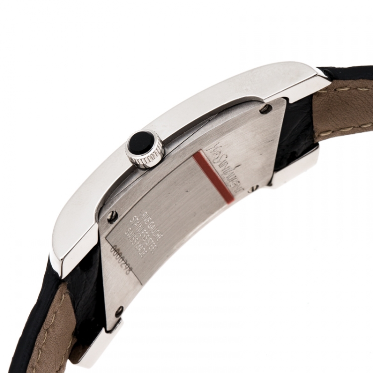 Pre Owned Yves Saint Laurent Black Stainless Steel Rive Gauche Women's Wristwatch 17 mm