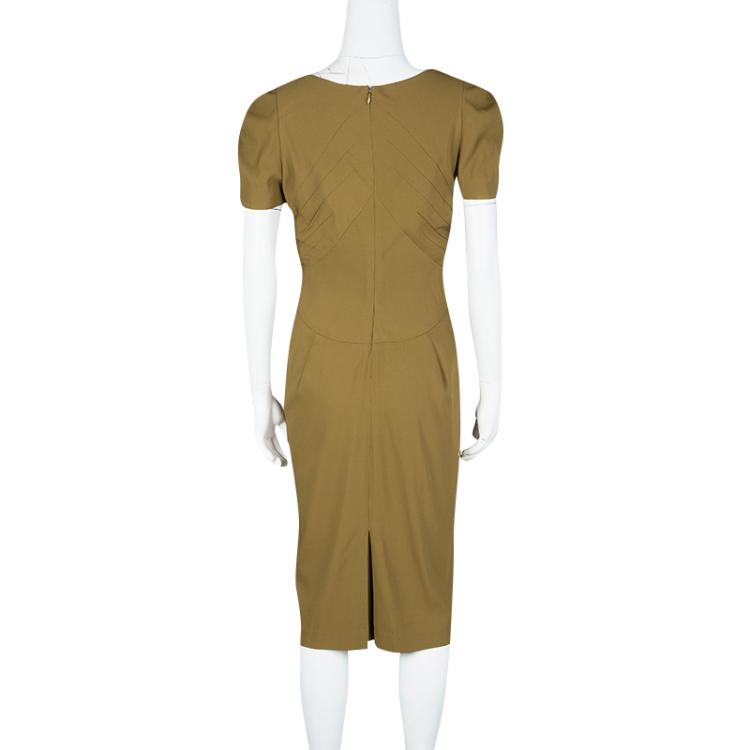 Pre Owned Zac Posen Khaki Brown Short Sleeve Dress M