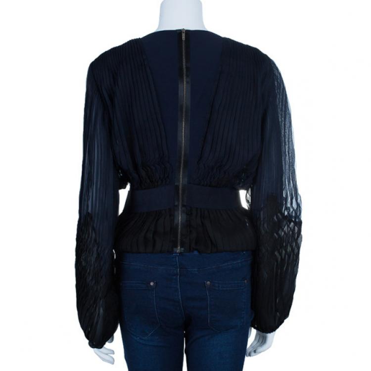 Pre Owned Zac Posen Pleated Silk Chiffon Blouse L